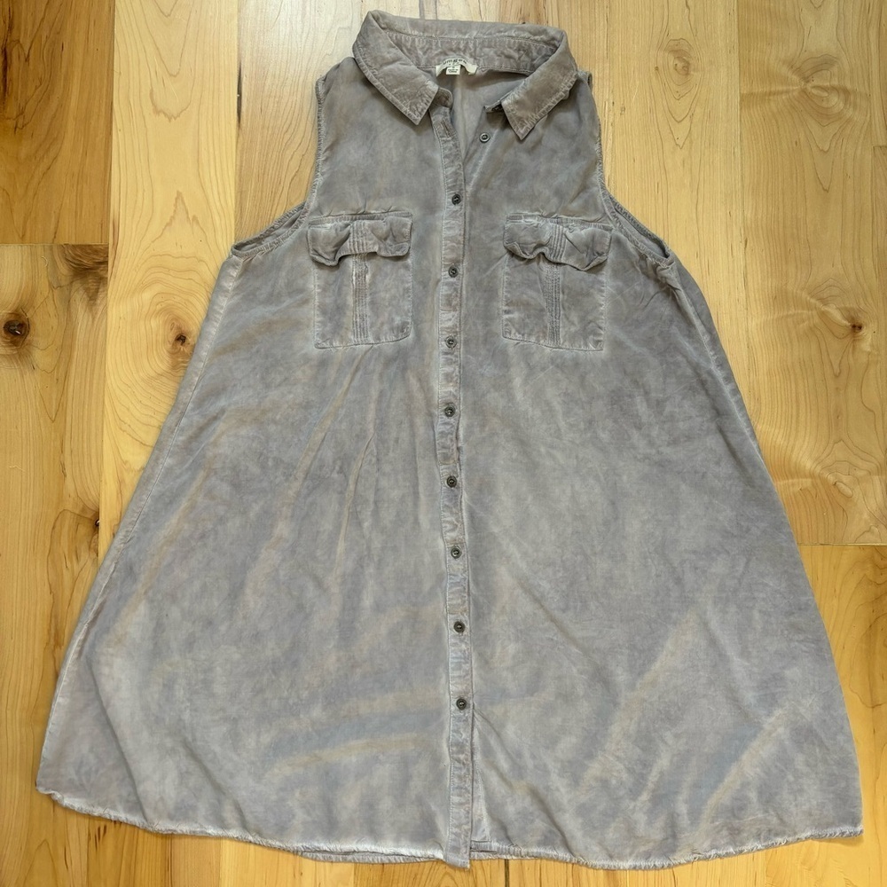 Umgee Soft Tencel Like Sleeveless Button Up Tunic Dress